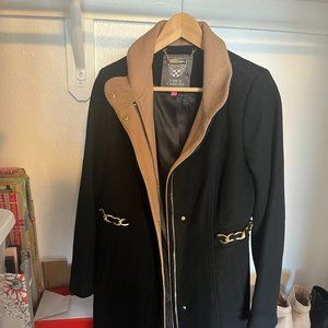 NWT Vince Camuto Wool Blend Chain Detail Coat in Black, Size Small